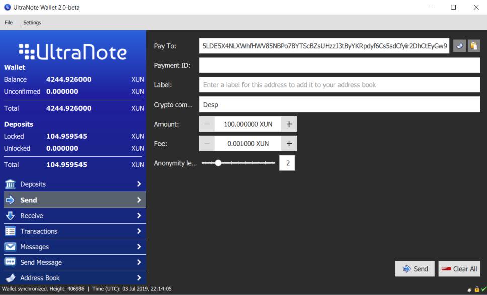 UltraNote Wallet | Cryptunit